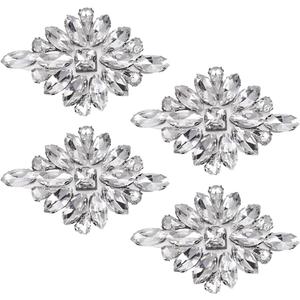 FINGERINSPIRE 4Pcs Flower Rhinestone Applique 1.7x2.6Inch Iron on Rhinestone Patch Sew on Clear Crystal Appliques Floral Wedding Hotfix Rhinestones Patches for Wedding Bridal Dress Clothes Decoration