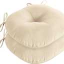 downluxe Bistro Chair Cushions for Patio Furniture, Water-Resistant Round Outdoor Chair Cushions Set of 2 with Non-Slip Ties, 15" x 15", Beige