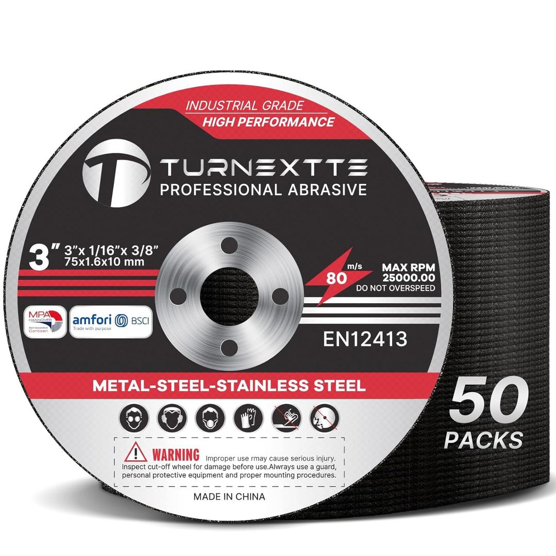 Turnextte 50 Pcs 3 inch Cut Off Wheels for Die Grinder, 3" Diameter and 1/16" Thickness and 3/8" Inner Arbor Cutting Discs for Die Grinder, Thin Cut Blades for Metal & Stainless Steel Cutting
