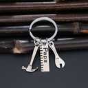 3 x lauhonmin Father Gift Papa Ruler Wrench Hammer Key Chain Ring Tool Charms Pendant My Dad Can Fix Anything for Men (Papa)