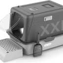 XX-Large Stainless Steel Cat Litter Box with Lid 24"x16.1"x15.2" Large Enclosed Litter Box for Big Cats, Odor Control with Magnetic Door, Easy Clean, Multi-Cat Metal Pan(Grey)