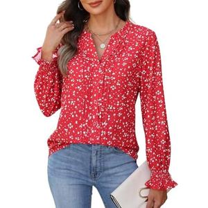 CiCiBird Womens Casual V Neck Blouses Button Down Shirts Long Sleeve Floral Print Business Work Tops Size XL