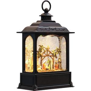 Eldnacele Musical Snow Globe Lantern with Timer, Lighted USB/Battery Operated Swirling Singing Water Glittering Lantern, Snow Globes for Adults and Kids Christmas Decoration- Nativity (2-nativity Black)