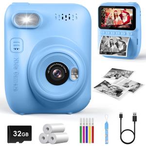 Kids Instant Print Camera, 3.0-inch HD Screen 32MP Photo Instant Digital Camera Christmas Birthday Gifts Toys for Children Girls Boys Age 3-12 - Blue
