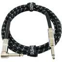 GLS Audio Instrument Cable - Amp Cord for Bass & Electric Guitar - Straight to Right Angle 1/4 Inch Instrument Cable - Black/Grey Braided Tweed, 6 Ft