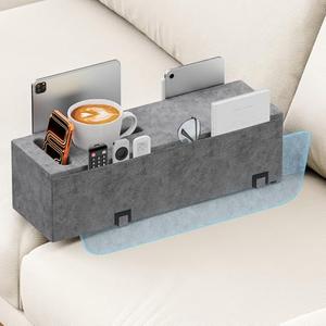 Sofa Armrest Couch Caddy with Cup Holder, Removable Couch Armrest Table Pillow Caddy Drink Holder Tray Insert Between Cushions, Sofa Accessory Storage for Remote,Glasses, Phone, iPad and Magazines
