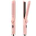 360 Airflow Styler Curling Iron - 1.25 Inch Hair Straightener and Curler 2 in 1 with Vented Cool Air to Lock in Style, Extra LongFlat Iron Curling Wand, Dual Voltage for Europe Travel (Light Pink)