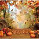 DASHAN 7x5ft Fall Photo Backdrop Maple Leaves and Pumpkin Photography Backdrop Falling Leaves Backdrop Autumn Scenery Photo Background Decorations Photo Props Fall Autumn Tapestry (Orange 06612)