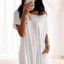 Nightgowns for Women Short Sleeve Oversized Sleep Shirt With Pocket Comfy Casual Night Sleepwear Dress (White, S)