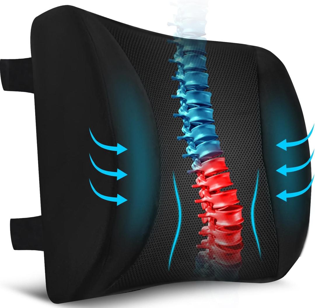 Niceeday Lumbar Support Pillow for Office Chair Car, Gaming Chair Lower Back Pain Relief Memory Foam Cushion with 3D Mesh Cover Ergonomic Orthopedic Back Rest Lower Back Support