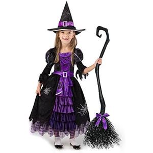Spooktacular Creations Fairytale Witch Cute Witch Costume Deluxe Set with Broom for Girls Size S