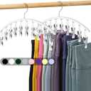 Legging Organizer for Closet, Metal Yoga Pants Hanger w/Rubber Coated 2 Pack w/10 Clips Hold 20 Leggings, Hangers Space Saving Hanging Closet Organizer for Closet Organizers and Storage-White