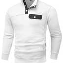 Wizoat Men's Quilted Sweatshirt Casual Waffle Stand Collar Button Pullover Sweatshirts White, 5XL