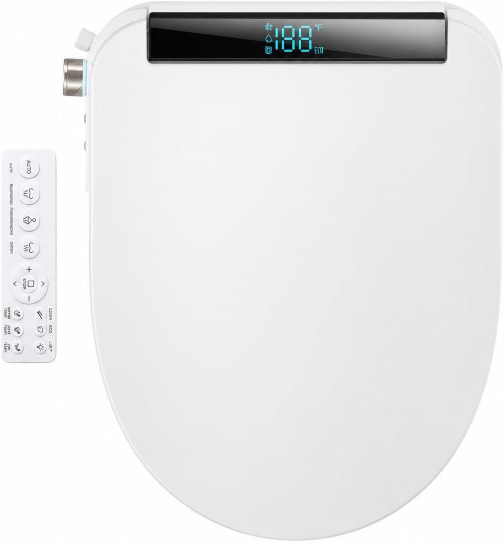 GAICOM Electric Bidet Toilet Seat Heated Seat Fits Round & Elongated | Instant Warm Water, Warm Air Dryer, Remote & Side Knob Control, Self-Cleaning Nozzle, LED Display, Night Light