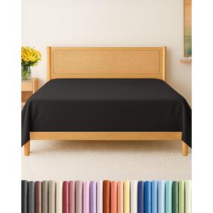 Twin Size Flat Sheet - Hotel Quality Top Flat Bed Sheet Only - Ultra-Soft, Comfy, Breathable & Cooling - Fade & Wrinkle Free - Easy-Care, Stain & Shrink Resistant Bedding - Easy-Fit & Oeko-Tex - Black