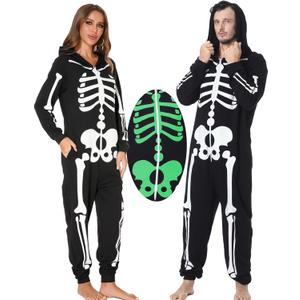 GRAJTCIN Halloween Skeleton Costumes for Men Scary Glow in the Dark Skeleton Pajamas for Men S