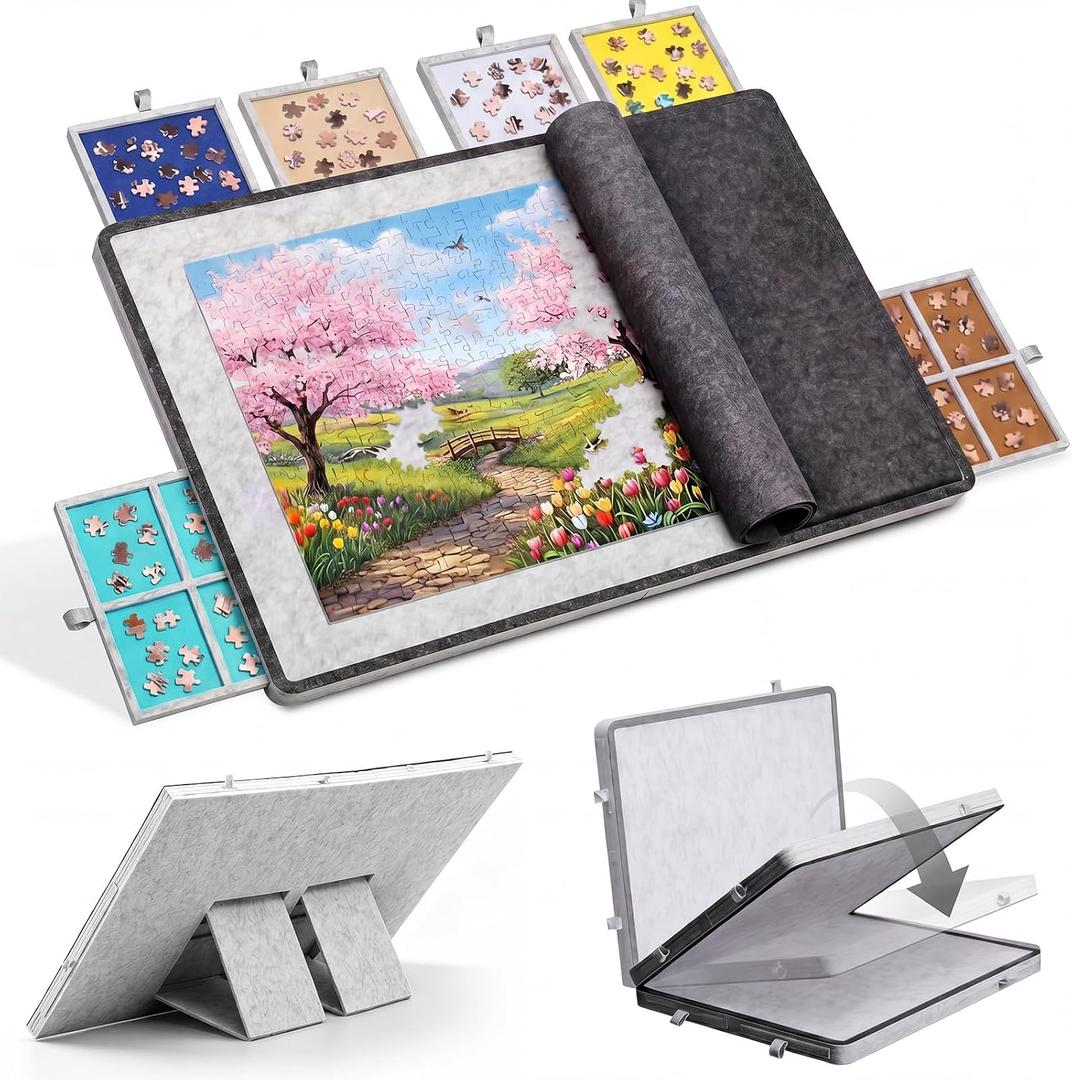 Fanfanwin 1500 Pcs Tilting Jigsaw Puzzle Board with 6 Drawers Cover | Foldable Jigsaw Puzzle Table with 3 Angle Adjustable, for Adults, Birthday Gifts for Mom, 1500 pieces
