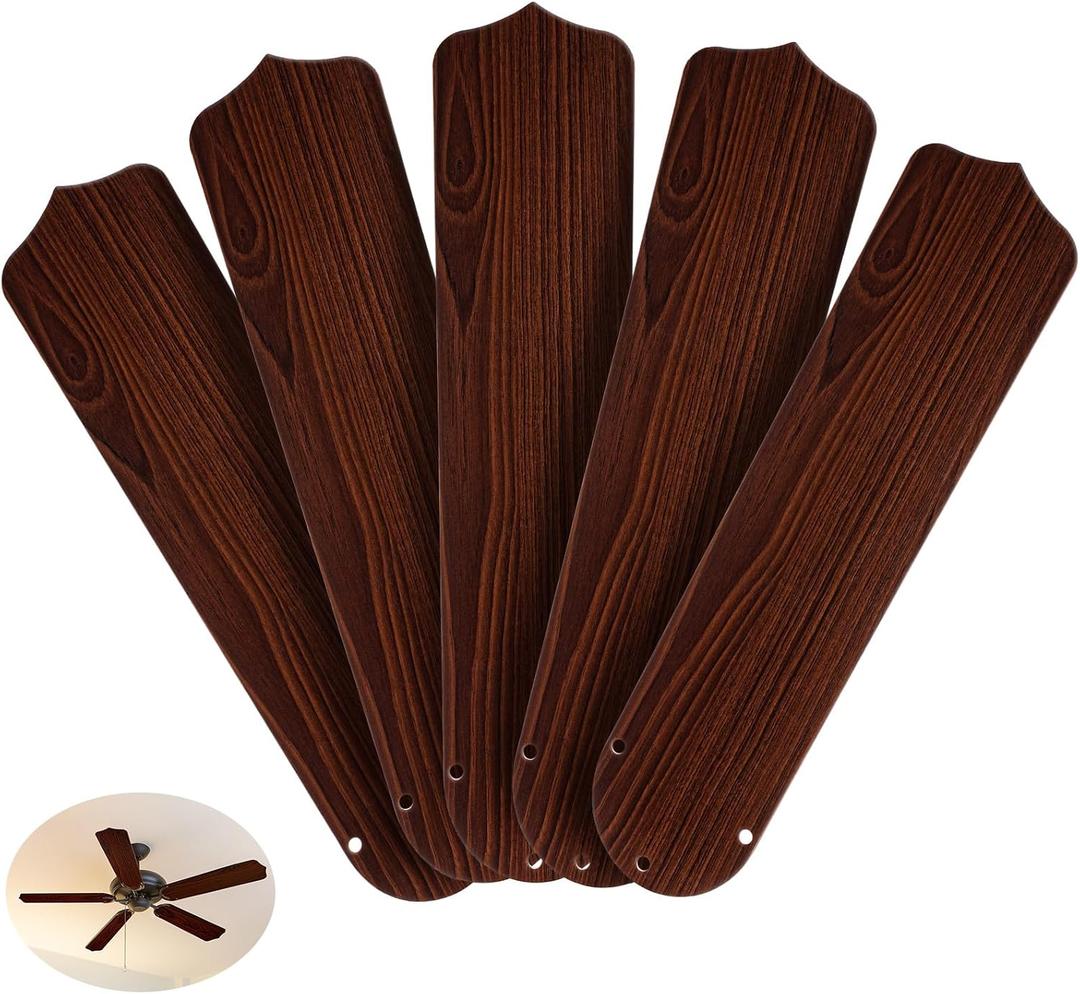 Lineshading 5 Pack 20" Replacement Fan Blades for 52" Ceiling Fan Waterproof Weatherproof Blades Replacement for Broken Substitution Replacing Indoor Summer(Wood Color)