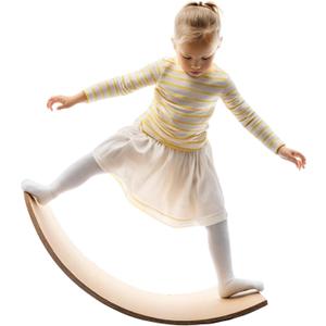 Giggle & Play 36" Wooden Balance Board  Natural Curvy Wobble Board for Kids, Toddlers & Adults, Montessori Rocker Toy, Yoga Trainer for Office, Home, Classroom Use