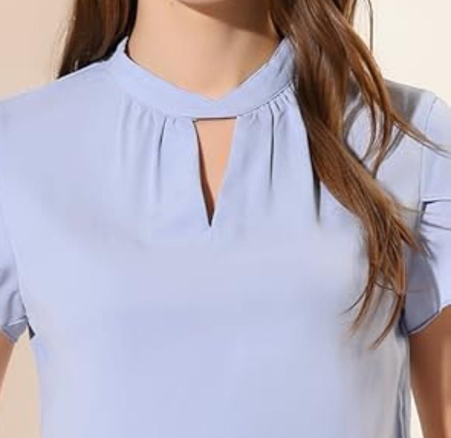 Allegra K Women's Elegant Petal Sleeve Twist Stand Collar Keyhole Neck Casual Office Blouse Size XS