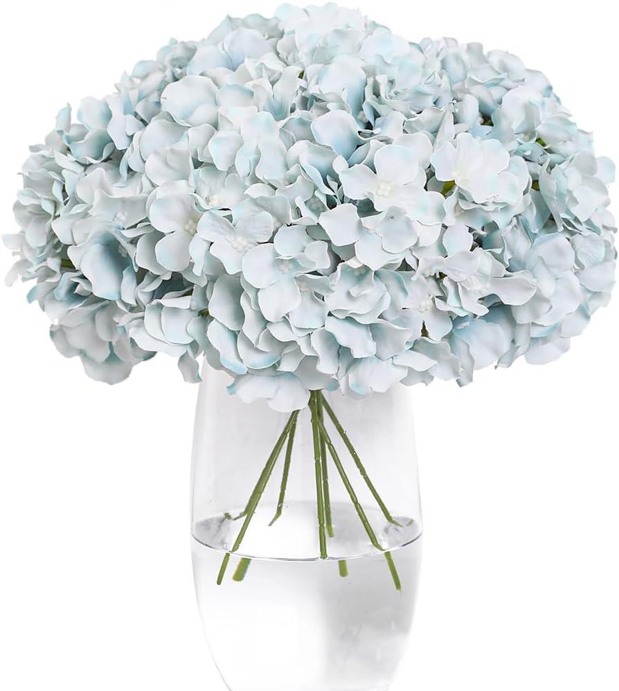 Tifuly Hydrangea Artificial Flowers -12 pcs Realistic Fake Hydrangeas Silk Flowers with Stems Faux Hydrangea Flowers Heads for Office Home Party Wedding Centerpiece DIY Floral Decor (Light Blue)