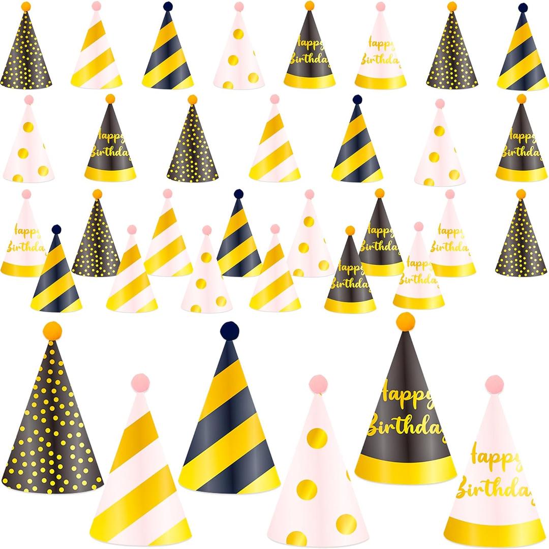 36 Pcs Birthday Party Cone Hats with Pom Poms Paper Party Hats for Birthday Family New Year Celebration Party Supplies, 6 styles 36 Pcs Birthday Party Cone Hats with Pom Poms Paper Party Hats for Birthday Family New Year Celebration Party Supplies, 6 styles