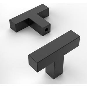 Amerdeco 10 Pack Matte Black Cabinet Knobs 2 Inch Length Single Hole T Bar Cabinet Pulls for Drawer Dresser Cupboard
