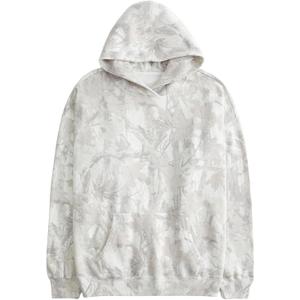 Women Camo Hoodies Maple Leaf Oversized Fleece Hooded Sweatshirt Loose Long Sleeve Pullover Top with Pocket Couple (White, S)