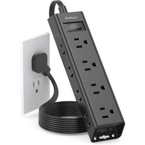6Ft Surge Protector Power Strip - Flat Extension Cord, Addtam 12 Widely 3 Sides Outlet Extender, Wall Mount, Desktop Charging Station for Home Office College Dorm Room Essentials, Black