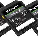 PNY 64GB Elite-X Class 10 U3 V30 SDXC Flash Memory Card - 100MB/s, Class 10, U3, V30, 4K UHD, Full HD, UHS-I, Full Size (Pack of 3)