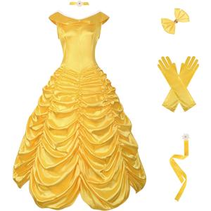 Drofe Princess Dress Costume for Women Yellow Dress Prom Party Adult (S)