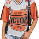 RoseSeek Women's Number Print Mesh Jersey Shirt Color Block V Neck Short Sleeve Football T-Shirt, M