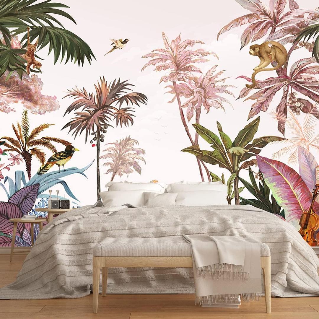 MFWFM Tropical Wallpaper Botanical Palm Leaf Wall Mural Jungle Forest Rainforest Mural Wallpaper(Not Peel n' Stick)