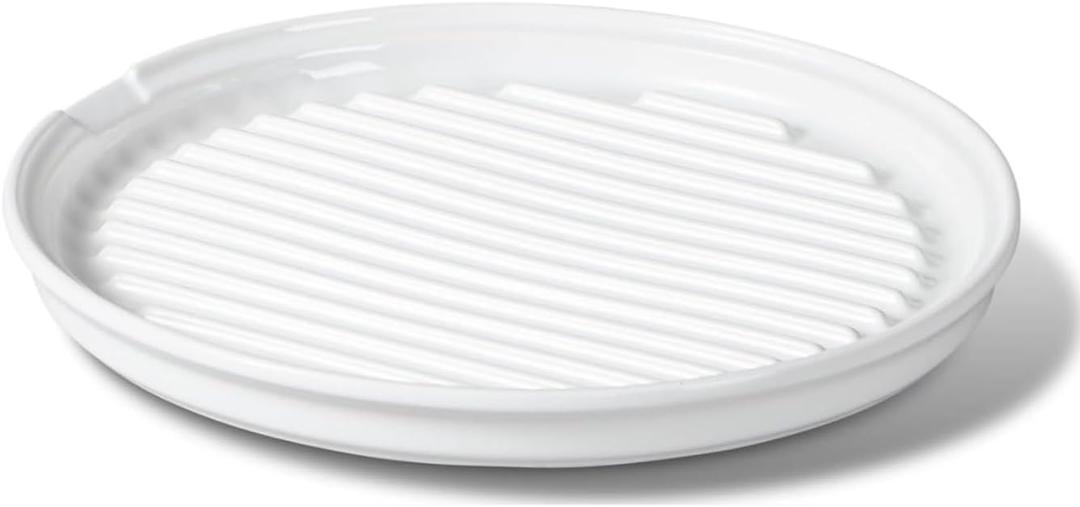 Microwave Bacon Cooker, 10-Inch Round Stoneware Bacon Tray for Microwave Oven, Grease-Draining Bacon Rack Plate, Oven Safe, Easy to Clean, White