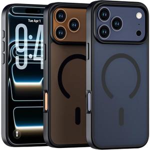 2 x Wiaocit Case for iPhone 17 Pro Max, Compatible with Magsafe, Military-Grade Protection, Translucent Matte Shockproof Magnetic Phone Case Cover, Black