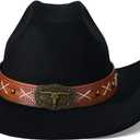 Wide Brim Cowgirl Hat Men Large Wide Brim Cowboy Hats for Women with Buckle Belt Classic Cowboy Outfits (Black, M)