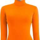 SUPRNOWA Turtleneck Leotard Long Sleeves Spandex Dance Workout Fitness Bodysuit for Women (Orange, M)