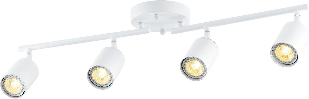 VONLUCE 4 Light Track Light Fixture, LED Track Lighting Kit with Rotatable Track Heads, 3-Color GU10 Bulbs Included, Modern Ceiling Spotlight for Kitchen Office Closet Studio Bedroom, White