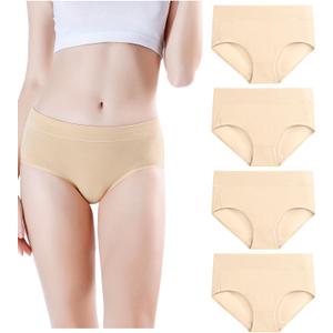 wirarpa Women's Underwear Cotton Mid Waisted Ladies Panties Full Coverage Briefs 4 Pack (Regular & Plus Size) (Medium)