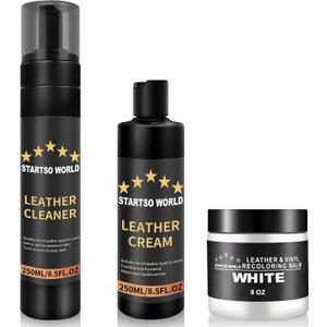 STARTSO WORLD Leather Restoration Kit | Includes Leather Recoloring Balm, Leather Cleaner, Protection Cream| Restores & Repairs (White)