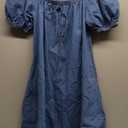 Denim Dress for Women, Puff Short Sleeve Jean Dress Square Neck Denim Romper with Pockets, S