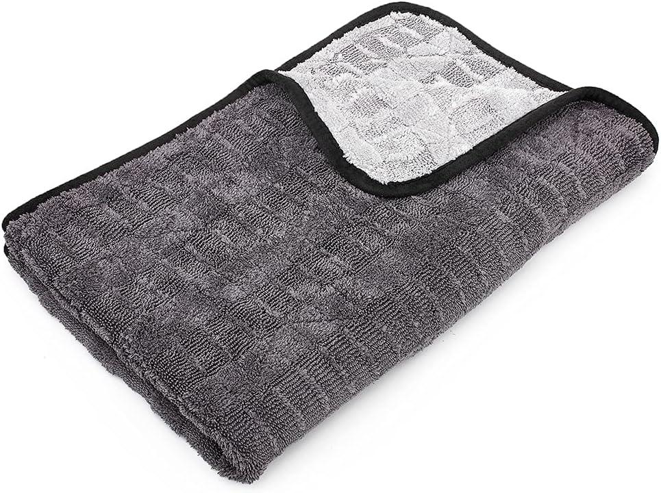 The Rag Company Gauntlet Car Drying Towel - 70/30 Korean Microfiber, Dries Faster Without Scratching, 900gsm, 20x30 inches, Ice Grey/Grey, Pack of 1