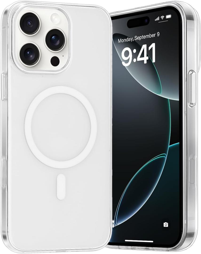 Aukvite 16 Pro Max Magnetic Clear Case with Ring, Strong Suction, Glossy Plastic
