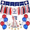 Baseball Half Birthday Kit - Baseball Half Way to One Highchair Banner, 1/2 Way to One Cake Topper for Boy 1/2 Half Year Baby Shower Party Supplies