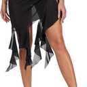 RELLECIGA Women's Beach Cover Up with Built-in Briefs Mesh Mid-Waisted Tummy Control Swim Skirt Swimsuit Bottom (Black, M)