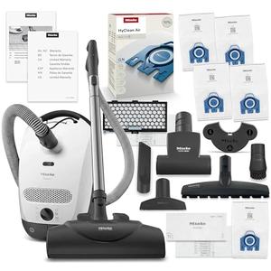 Miele Classic C1 Cat & Dog Bagged Canister Vacuum, Lotus White - Pet Hair, Portable w/ SEB228 Electro Plus Floorhead + Parquet-3 Floorhead - Includes 4 GN FilterBags + AirClean and Pre-Motor Filter
