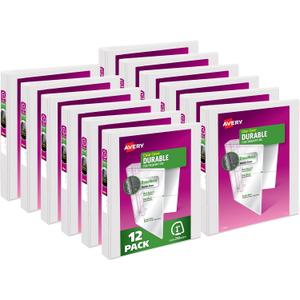 Avery Durable View 3 Ring Binders for Home, School Supplies, Office, or Organization Needs, 1" Slant Ring, 12 Pack White Binders (17012)