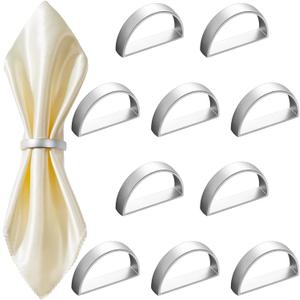 10 Pcs Stainless Steel Napkin Rings Metal Napkin Ring Holders Easter Modern Serviette Buckles Metallic Adornment for Spring Table Kitchen Dinner Party Wedding(Matte Silver Semicircle)