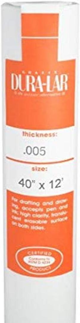 Grafix Dura-Lar 0.005" Film, Matte, Translucent 40"x12', Economical Alternative to Drafting Film, Mylar and Acetate, Translucent Drawing Surface for Lead, Ink, Charcoal and Paint, Roll