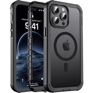 Magnetic for iPhone 14 Pro Case, [Compatible with MagSafe][Military Grade Drop Protection][Heavy Duty Protection][Non-Slip][Shockproof] 2-Layer Durable Bumper Phone Case 6.1''-Black